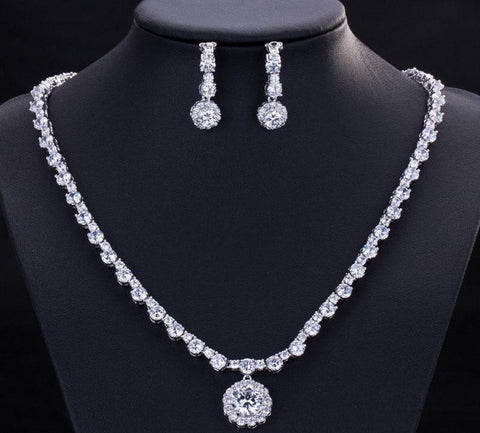 Cubic Zirconia Necklace And Earrings